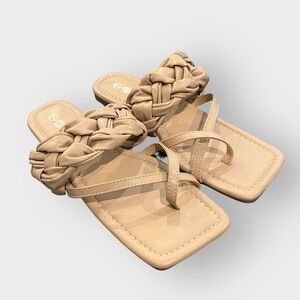 Weeboo Beige Tan Puffy Braided Strappy Square Toe Sandals